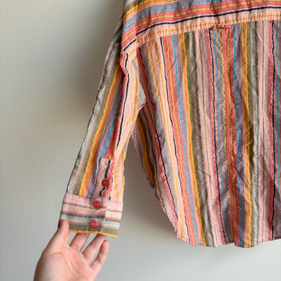 Anthropologie Pilcro Long Sleeve Boyfriend Striped Button Down Striped Shirt S/M - Picture 8 of 8